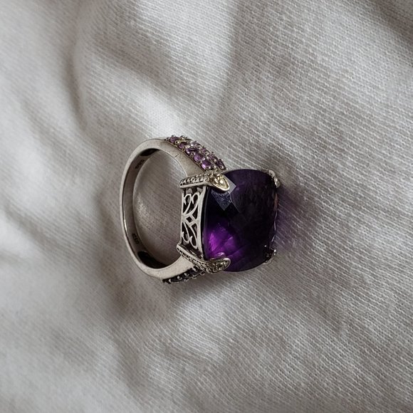 15 CTTW Square Cut Faceted Amethyst Sterling Silver Ring Size 7 3/4 - Picture 3 of 7